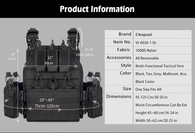 Quick Release Tactical Vest, MOLLE Plate Carrier for Outdoor Shooting