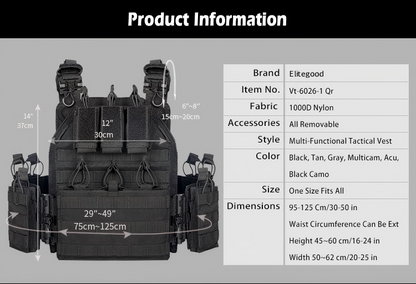 Quick Release Tactical Vest, MOLLE Plate Carrier for Outdoor Shooting