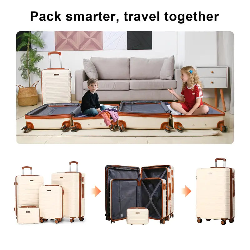 4-Piece Lightweight Luggage Set, TSA Lock ABS Carry On Suitcase